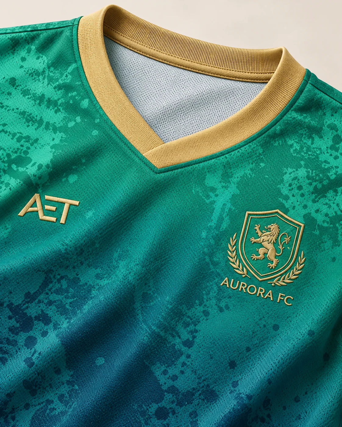 Emerald Fade Jersey, gold collar and fabric detail